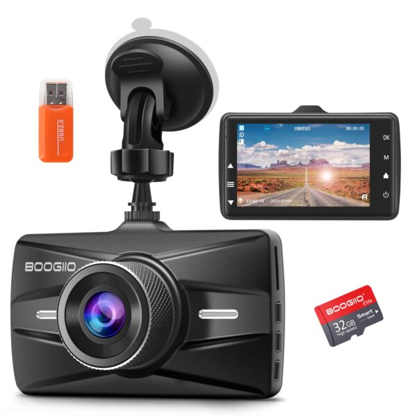 Dash Cam Front with 32G SD Card, BOOGIIO 1080P FHD Car Driving Recorder 3'' IPS Screen 170°Wide Angle Dashboard Camera Aluminum Alloy Case, WDR G-Sensor Parking Monitor Loop...