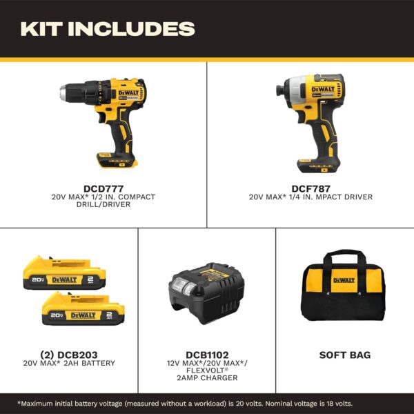 DEWALT 20V MAX Power Tool Combo Kit, Cordless Power Tool Set, 2-Tool with 2 Batteries and Charger Included (DCK277D2)