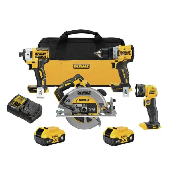 DEWALT 20V MAX* XR Cordless Power Combo Kit, 4-Tool, with 2- 5Ah Batteries and Charger (DCK447P2)