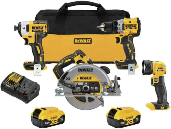 DEWALT 20V MAX* XR Cordless Power Combo Kit, 4-Tool, with 2- 5Ah Batteries and Charger (DCK447P2)