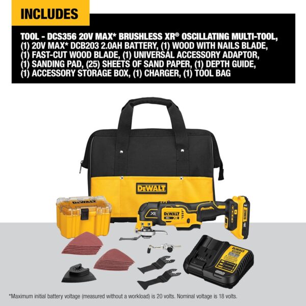 DEWALT 20V MAX XR Oscillating Multi-Tool Kit, Variable Speed (DCS356D1)