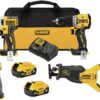 DEWALT 20V MAX XR Power Tools Combo Kit, Hammer Drill, Impact Driver, Reciprocating Saw, and Work Light, 4-Tool (DCK449P2)