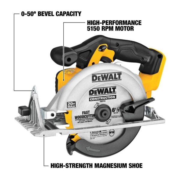 DEWALT 6-1/2-Inch 20V MAX Circular Saw, Tool Only (DCS391B) , Yellow