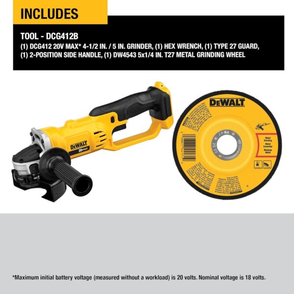 Dewalt DCG412B 20V MAX* Lithium Ion 4-1/2” grinder (Tool Only),Yellow