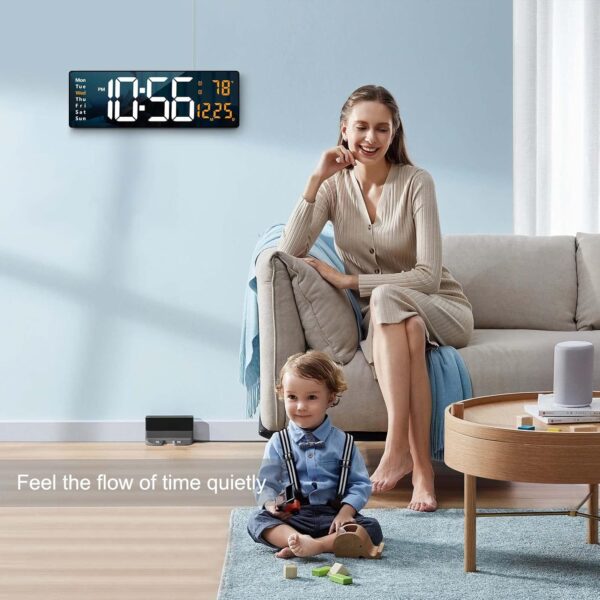 Digital Wall Clock Large Display, 16.2 Inch , LED Digital Clock with Remote Control for Living Room Decor, Automatic Brightness Dimmer with Date Week Temperature (Orange)