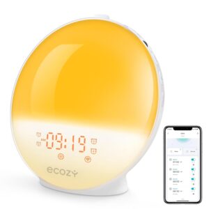 ecozy Sunrise Alarm Clock for Heavy Sleepers, Smart Wake Up Light with Sunrise/Sunset Simulation, App & Voice Controlled, Natural Sounds & FM Radio, 4 Alarms & Snooze, 8 Colors...