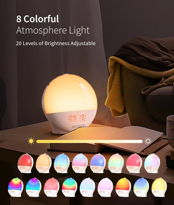 ecozy Sunrise Alarm Clock for Heavy Sleepers, Smart Wake Up Light with Sunrise/Sunset Simulation, App & Voice Controlled, Natural Sounds & FM Radio, 4 Alarms & Snooze, 8 Colors...