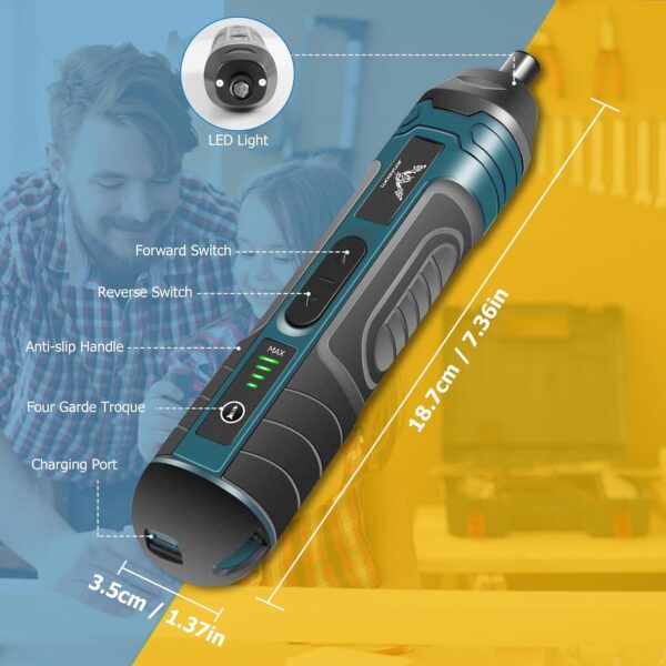Electric Cordless Screwdriver, 3.6V Screwdriver, Rechargeable 5N.m Max Adjustable Torque Cordless Screwdriver for Daily & Light Industrial use (Includes 21-Piece Bit Set,...