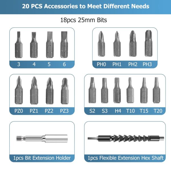 Electric Cordless Screwdriver, 3.6V Screwdriver, Rechargeable 5N.m Max Adjustable Torque Cordless Screwdriver for Daily & Light Industrial use (Includes 21-Piece Bit Set,...