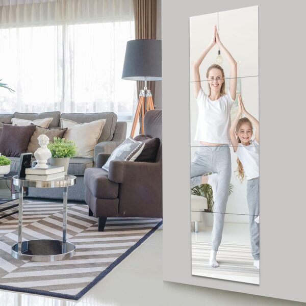 EVENLIVE® Full Length Mirror Tiles, Frameless Wall Mirrors 12 Inches 4 Pieces, Body Long Mirror for Home Gym, Door, Closet, Room - Easy to Install