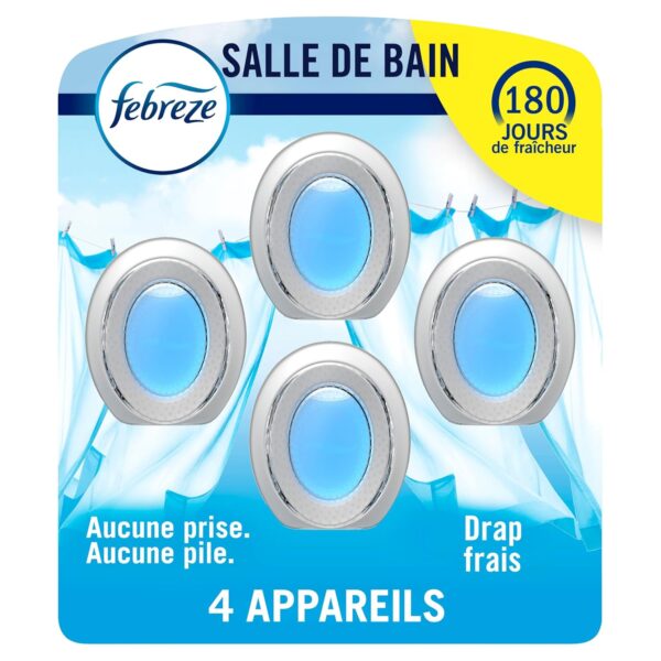 Febreze Bathroom, Odor-Fighting, Plug In Alternative, Air Fresheners for Home and Bathroom, Kitchen & Closet, Linen & Sky Scent, 4 Count