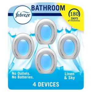 Febreze Bathroom, Odor-Fighting, Plug In Alternative, Air Fresheners for Home and Bathroom, Kitchen & Closet, Linen & Sky Scent, 4 Count