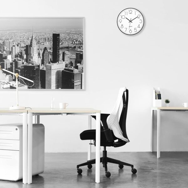 Foxtop Black Wall Clock Silent Non Ticking 12 Inch Quartz Battery Operated Round Clock Easy to Read for Office Classroom School Home Living Room Bedroom Kitchen Decor