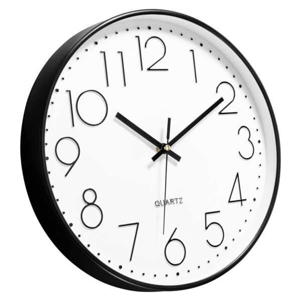 Foxtop Black Wall Clock Silent Non Ticking 12 Inch Quartz Battery Operated Round Clock Easy to Read for Office Classroom School Home Living Room Bedroom Kitchen Decor