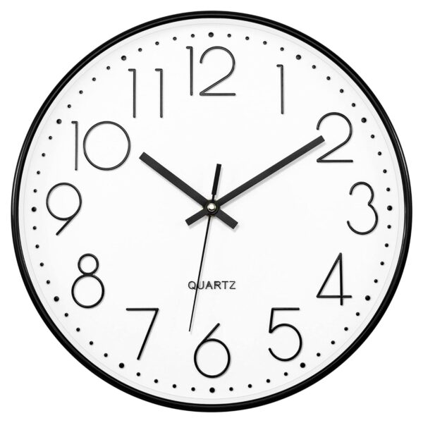 Foxtop Black Wall Clock Silent Non Ticking 12 Inch Quartz Battery Operated Round Clock Easy to Read for Office Classroom School Home Living Room Bedroom Kitchen Decor