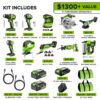 Greenworks 24V Brushless 10PC Power Tool Combo, Drill+Impact Driver+Circular Saw+Recip Saw+Jig Saw+Sander+Light+Multi-Tool+Nailer+Grinder (2) 4.0Ah+2.0Ah Batteries (20,000mAh...
