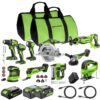 Greenworks 24V Brushless 10PC Power Tool Combo, Drill+Impact Driver+Circular Saw+Recip Saw+Jig Saw+Sander+Light+Multi-Tool+Nailer+Grinder (2) 4.0Ah+2.0Ah Batteries (20,000mAh...