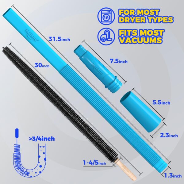 Holikme 2 Pieces Dryer Vent Cleaning Kit, Dryer Vent Cleaner Lint Vacuum Attachment and Flexible Lint Brush, Vacuum Hose Attachment Brush Lint Remover Power Washer, Blue
