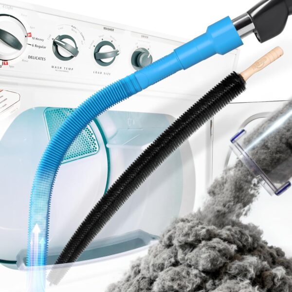Holikme 2 Pieces Dryer Vent Cleaning Kit, Dryer Vent Cleaner Lint Vacuum Attachment and Flexible Lint Brush, Vacuum Hose Attachment Brush Lint Remover Power Washer, Blue