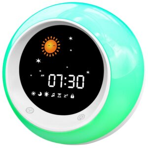I.CODE Sun & Moon Rise Kids Alarm Clock, Children's Sleep Trainer, Sleep Sound Machine, Wake Up Light & Night Light, Teach Kids Day & Night(Version 2025)