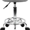 KKTONER PU Leather Round Rolling Stool with Foot Rest Swivel Height Adjustment Spa Drafting Salon Tattoo Work Office Massage Stools Task Chair (Grey)