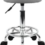 KKTONER PU Leather Round Rolling Stool with Foot Rest Swivel Height Adjustment Spa Drafting Salon Tattoo Work Office Massage Stools Task Chair (Grey)