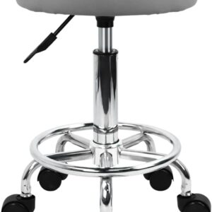 KKTONER PU Leather Round Rolling Stool with Foot Rest Swivel Height Adjustment Spa Drafting Salon Tattoo Work Office Massage Stools Task Chair (Grey)