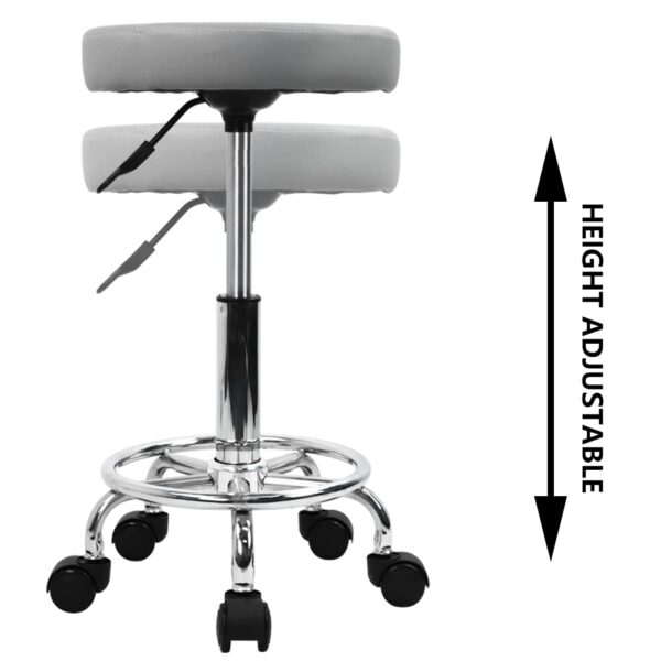 KKTONER PU Leather Round Rolling Stool with Foot Rest Swivel Height Adjustment Spa Drafting Salon Tattoo Work Office Massage Stools Task Chair (Grey)