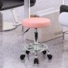 KKTONER PU Leather Round Rolling Stool with Foot Rest Swivel Height Adjustment Spa Drafting Salon Tattoo Work Office Massage Stools Task Chair (Pink)