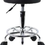 KKTONER PU Leather Round Rolling Stool with Foot Rest Swivel Height Adjustment Spa Drafting Salon Tattoo Work Office Massage Stools Task Chair Small (Black)