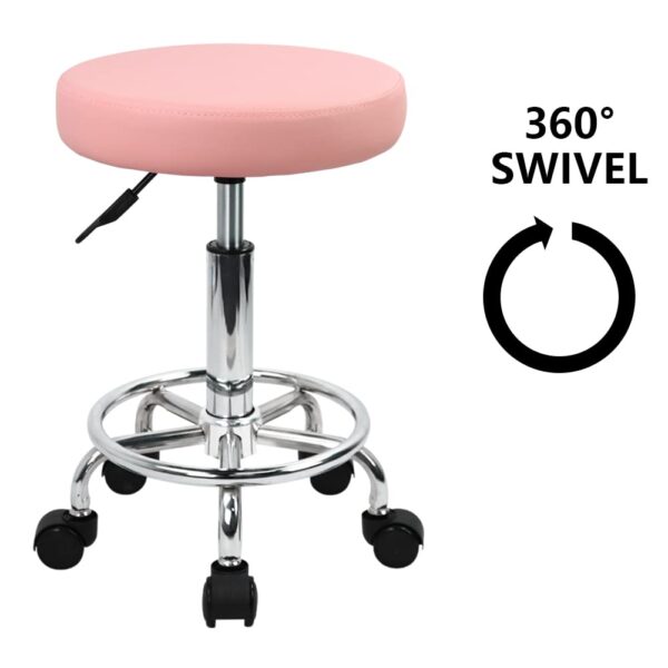 KKTONER PU Leather Round Rolling Stool with Foot Rest Swivel Height Adjustment Spa Drafting Salon Tattoo Work Office Massage Stools Task Chair (Pink)
