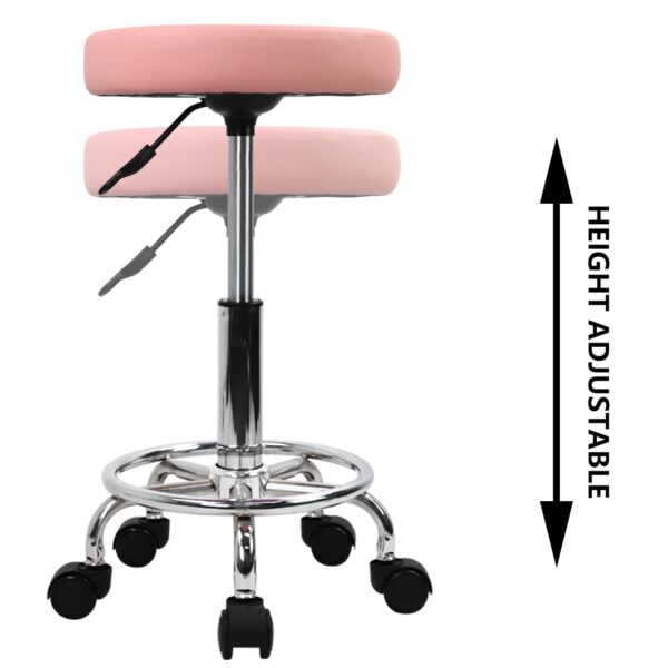 KKTONER PU Leather Round Rolling Stool with Foot Rest Swivel Height Adjustment Spa Drafting Salon Tattoo Work Office Massage Stools Task Chair (Pink)
