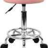KKTONER PU Leather Round Rolling Stool with Foot Rest Swivel Height Adjustment Spa Drafting Salon Tattoo Work Office Massage Stools Task Chair (Pink)