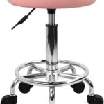 KKTONER PU Leather Round Rolling Stool with Foot Rest Swivel Height Adjustment Spa Drafting Salon Tattoo Work Office Massage Stools Task Chair (Pink)