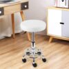 KKTONER PU Leather Round Rolling Stool with Foot Rest Swivel Height Adjustment Spa Drafting Salon Tattoo Work Office Massage Stools Task Chair White Small (White)
