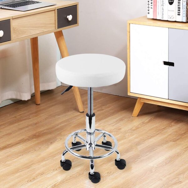 KKTONER PU Leather Round Rolling Stool with Foot Rest Swivel Height Adjustment Spa Drafting Salon Tattoo Work Office Massage Stools Task Chair White Small (White)