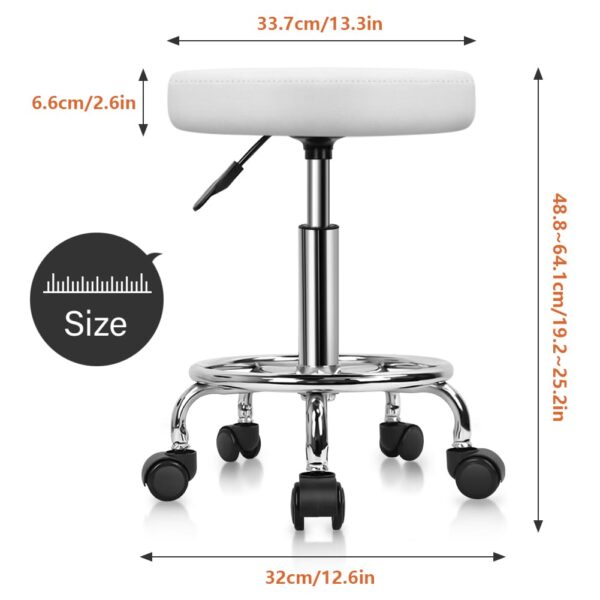 KKTONER PU Leather Round Rolling Stool with Foot Rest Swivel Height Adjustment Spa Drafting Salon Tattoo Work Office Massage Stools Task Chair White Small (White)