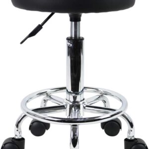 KKTONER PU Leather Round Rolling Stool with Foot Rest Swivel Height Adjustment Spa Drafting Salon Tattoo Work Office Massage Stools Task Chair Small (Black)