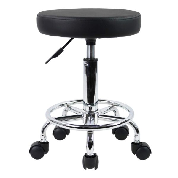 KKTONER PU Leather Round Rolling Stool with Foot Rest Swivel Height Adjustment Spa Drafting Salon Tattoo Work Office Massage Stools Task Chair Small (Black)