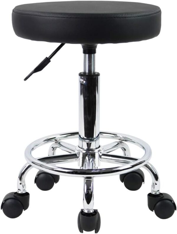 KKTONER PU Leather Round Rolling Stool with Foot Rest Swivel Height Adjustment Spa Drafting Salon Tattoo Work Office Massage Stools Task Chair Small (Black)
