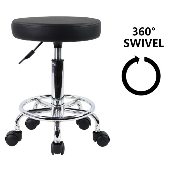 KKTONER PU Leather Round Rolling Stool with Foot Rest Swivel Height Adjustment Spa Drafting Salon Tattoo Work Office Massage Stools Task Chair Small (Black)