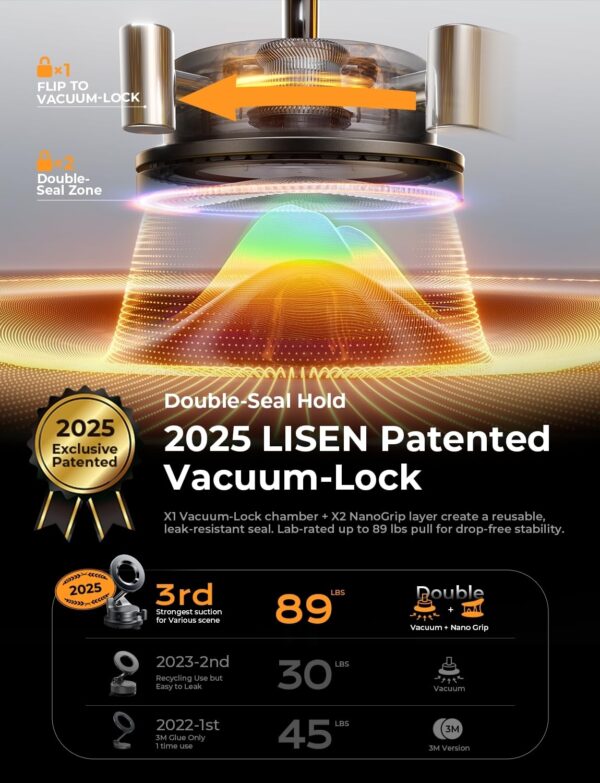 LISEN 2025 Magsafe Car Mount Vacuum Magnetic Car Phone Holder [89LBS Suction] MagLock 360 Adjustable Suction Cup Car Dashboard Phone Holder Stand in-Dash Mounting Frames for...