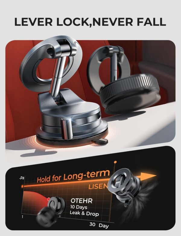 LISEN 2025 Magsafe Car Mount Vacuum Magnetic Car Phone Holder [89LBS Suction] MagLock 360 Adjustable Suction Cup Car Dashboard Phone Holder Stand in-Dash Mounting Frames for...