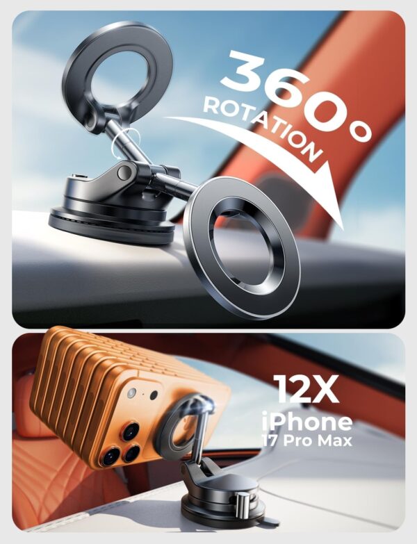 LISEN 2025 Magsafe Car Mount Vacuum Magnetic Car Phone Holder [89LBS Suction] MagLock 360 Adjustable Suction Cup Car Dashboard Phone Holder Stand in-Dash Mounting Frames for...