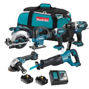 Makita 18V LXT 9-Tool Combo Kit with Hammer Drill, Impact Driver, Angle Grinder, Recip Saw, 6-1/2" Circular Saw, Brushless Jig Saw, (2) 4.0Ah Batteries, Rapid Charger & Tool Bag
