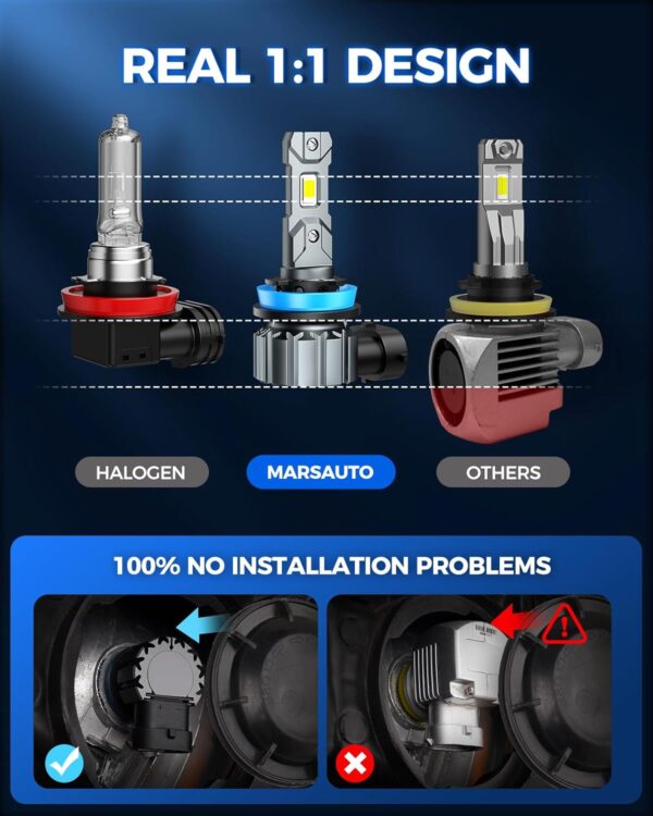 Marsauto H11 9005 LED Headlight Bulbs Kit, 66000LM Super Bright, H11/H9/H8 9005/HB3 LED Headlight Bulb Combo, Cool White 3Min Plug and Play Bulb Combo IP68, Pack of 4