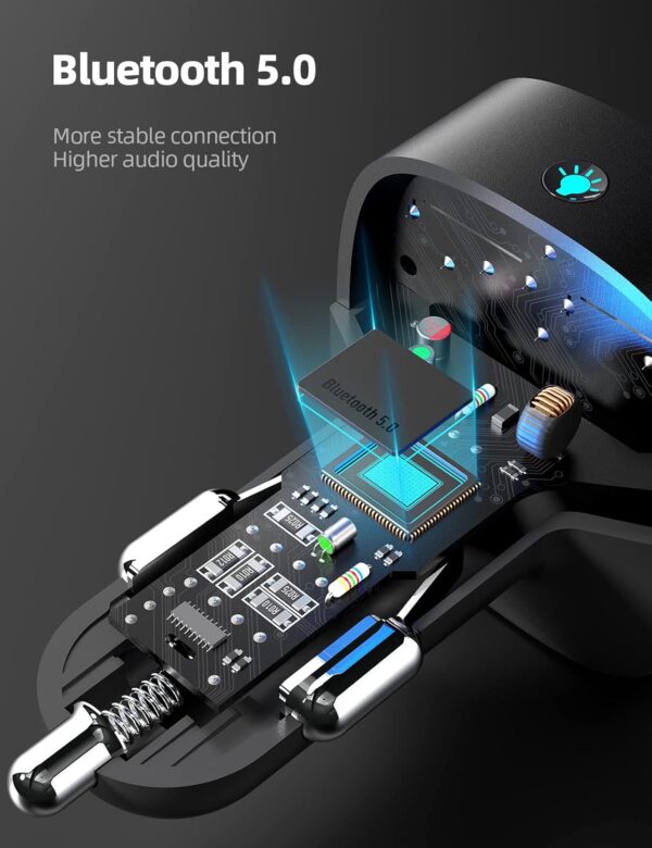 Nulaxy Bluetooth FM Transmitter for Car, Upgraded QC3.0 & 5V 1A Dual USB Charger Bluetooth Car Adapter Wireless Radio, 7-Color LED Backlit Light, Hands-Free Calling, Support USB...