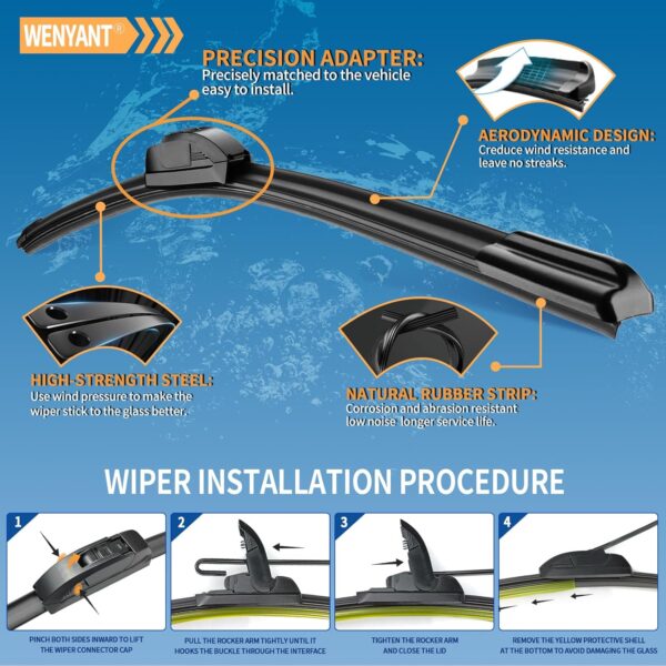 OEM Quality 22 inch + 22 inch Universal J/U Hook Front Windshield Wiper Blades For My Car All-Season Automotive Replacement Blades 2 Pack