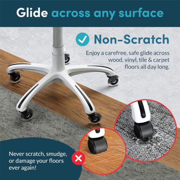 Office Chair Wheels Replacement Rubber Chair casters for Hardwood Floors and Carpet, Set of 5, Heavy Duty Office Chair casters for Chairs to Replace Office Chair mats - Fits 98%