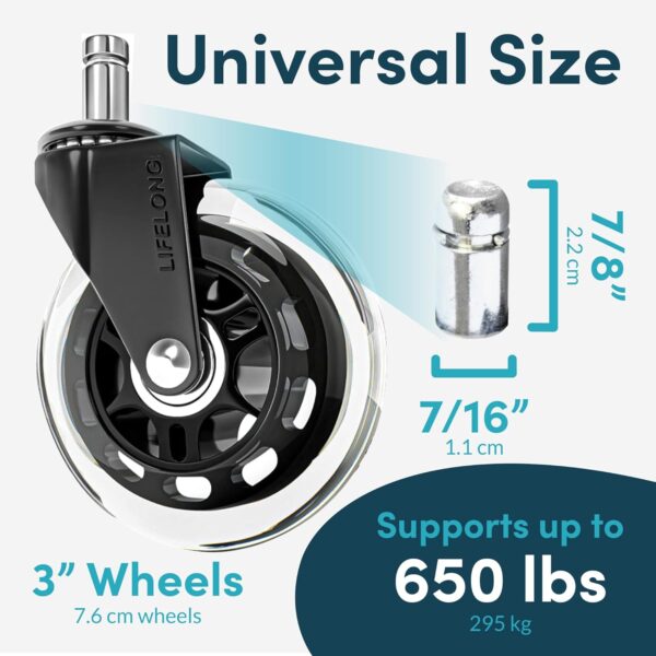 Office Chair Wheels Replacement Rubber Chair casters for Hardwood Floors and Carpet, Set of 5, Heavy Duty Office Chair casters for Chairs to Replace Office Chair mats - Fits 98%